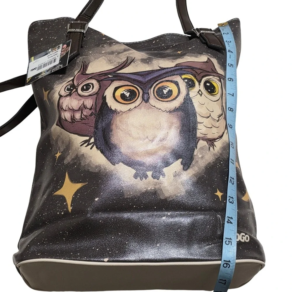 DOGO Owls Family Tote Bag Womens Large Black Starry Night Vegan Leather Graphic